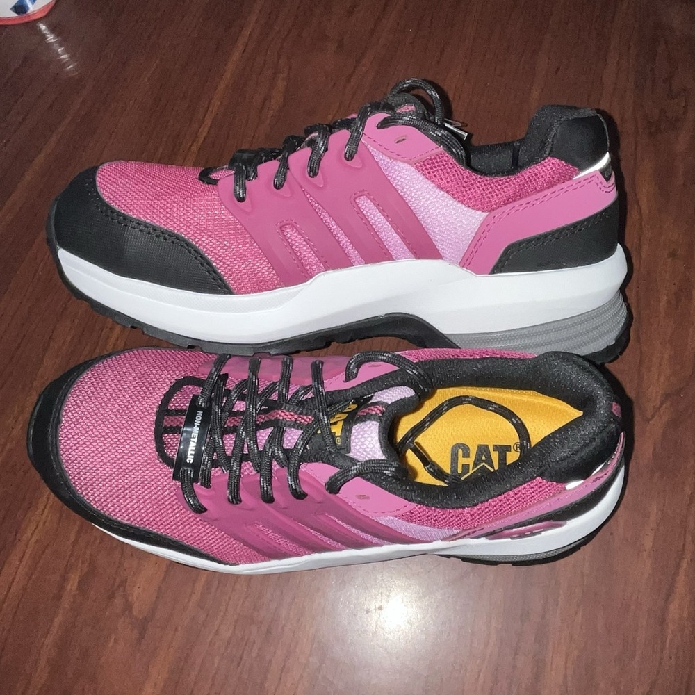 Women's Sz 7W Cat Streamline Composite Toe Shoe Pink & Black Tennis Shoes‎